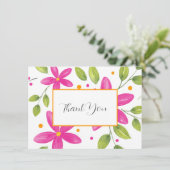 Carte De Remerciements Bouquet de fleurs d'aquarelle rose chaud (Debout devant)