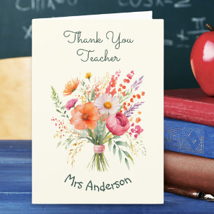 Carte De Remerciements Bouquet de Fleurs Jolies Fleurs Personnalisées Ens