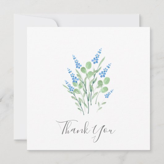 Carte De Remerciements Bouquet de Fleurs sauvages d'aquarelle bleue (Devant)