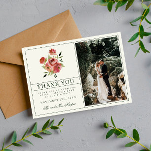 Carte De Remerciements Bouquet de mariage à feuilles persistantes de fleu