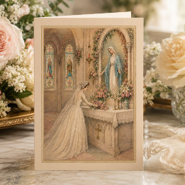 Carte De Remerciements Bouquet de mariée à l'autel de Marie pour le maria
