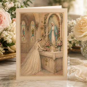 Carte De Remerciements Bouquet de mariée à l'autel de Marie pour le maria