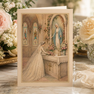 Carte De Remerciements Bouquet de mariée à l'autel de Marie pour le maria