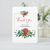 Carte De Remerciements Bouquet de Noël moderne rouge, vert et or (Debout devant)