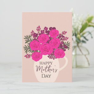 Carte De Remerciements Bouquet de roses roses – Floral élégant pour la fê