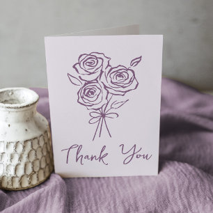 Carte De Remerciements Bouquet de roses violettes dessinées à la main pou