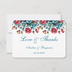 Carte De Remerciements Bouquet floral orange rouge sarcelle Or doré