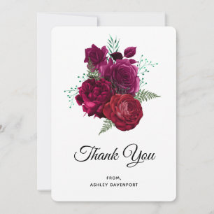 Carte De Remerciements Bouquet Floral Rose Magenta Élégant Remerciement