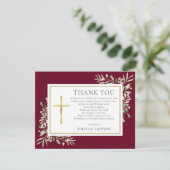 Carte De Remerciements Bourgogne Et Or Chrétien Funéraire Poème De Verdur (Debout devant)