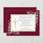 Carte De Remerciements Bourgogne Et Or Chrétien Funéraire Poème De Verdur (Devant / Derrière)