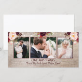 Carte De Remerciements Bourgogne Florals Mariage campagnard rustique (Devant / Derrière)