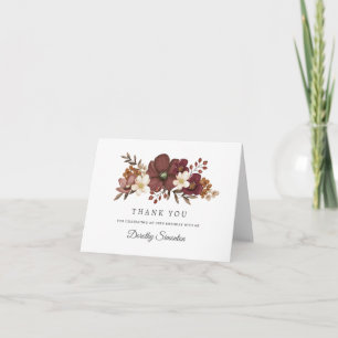Carte De Remerciements Bourgogne Mauve Ivoire Fleur d'Automne 30e Anniver