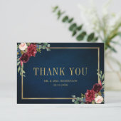 Carte De Remerciements Bourgogne Nuit Rose Floral Or Géométrique Mariage (Debout devant)