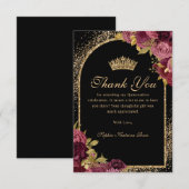 Carte De Remerciements Bourgogne Rouge Noir Or Parties scintillant Floral (Devant / Derrière)