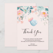 Carte De Remerciements Bouteille Bébé Bleu & Rose avec bordure Fleur (Devant / Derrière)