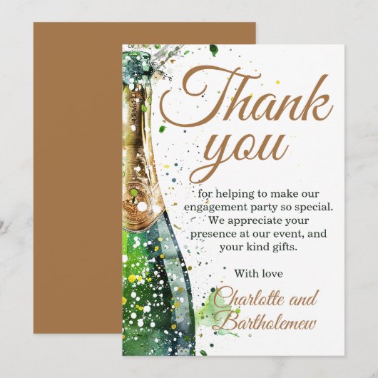 Carte De Remerciements Bouteille de bulles pour la fête de fiançailles (Devant / Derrière)