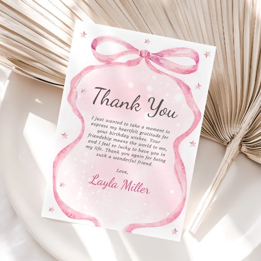 Carte De Remerciements Boutique Bow rose fête d'anniversaire