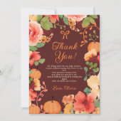 Carte De Remerciements Bow Boho citrouille baby shower rouge floral (Devant)