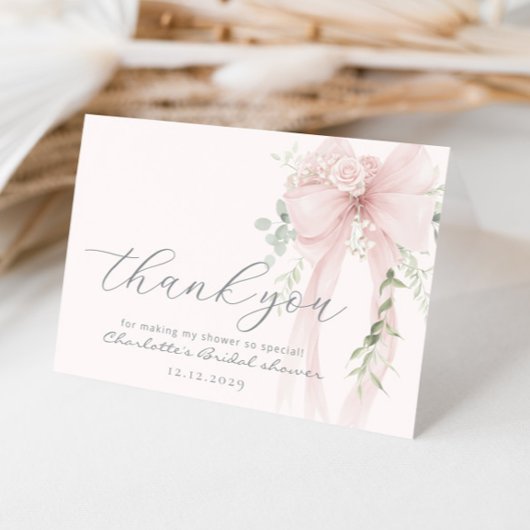 Carte De Remerciements Bow Bridal Shower Ivory greneery