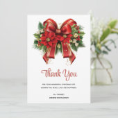 Carte De Remerciements Bow de Noël Festif Rouge et Or (Debout devant)