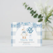 Carte De Remerciements Bow One Silly Goose 1st Birthday Blue Gingham (Debout devant)