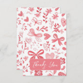 Carte De Remerciements Bow rose avec fleurs (Devant / Derrière)