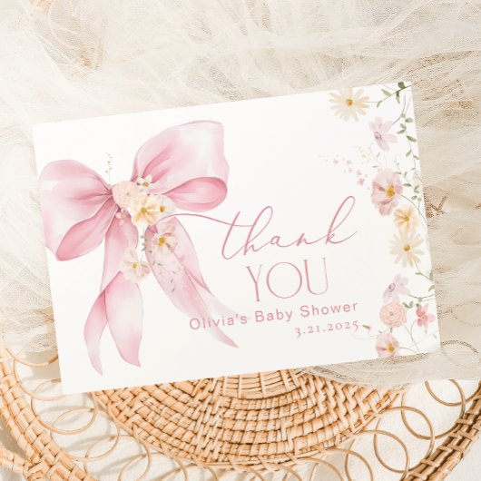 Carte de remerciements Bow rose Fleur sauvage