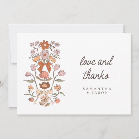 Carte De Remerciements Bow rustique en terre cuite et Mariage en fleurs (Devant)