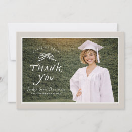 Carte De Remerciements Bow Text Overlay Photo Graduation Thank You Card