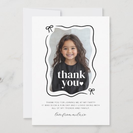Carte De Remerciements Bow Wavy Border Photo Anniversaire (Devant)