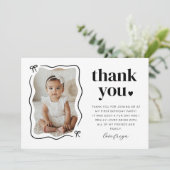 Carte De Remerciements Bow Wavy Border Photo Anniversaire (Debout devant)
