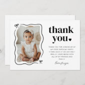 Carte De Remerciements Bow Wavy Border Photo Anniversaire (Devant / Derrière)