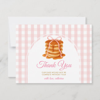 Carte De Remerciements Bows and Brunch Pancake Pink 1st Birthday Gingham