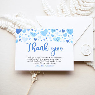 Carte De Remerciements Boy Blue Hearts Valentine Sweetheart Baby shower