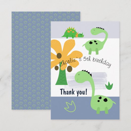 Carte De Remerciements Boy Dinosaur Jurassic fête d'anniversaire (Devant / Derrière)