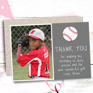 Carte De Remerciements Boy Photo Baseball Ball Anniversaire de l'enfant