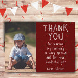 Carte De Remerciements Boy Photo Red Simple Enfant's Birthday<br><div class="desc">Boy Photo Red Simple Carte de remerciements d'anniversaire de l'enfant. Design moderne et simple. Un grand carte de remerciements d'anniversaire pour vos amis et votre famille - merci à votre invité pour leurs cadeaux, cartes et souhaits. Ajoutez votre photo et personnalisez la carte avec votre nom et votre texte. Super...</div>