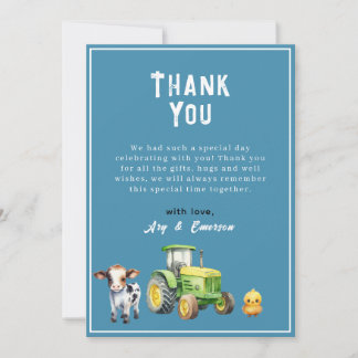 Carte De Remerciements Boys Cute Farm Animaux Baby shower tracteur
