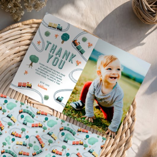 Carte De Remerciements Boys mignon Train Photo Anniversaire