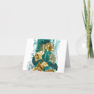 Carte De Remerciements Branch with Golden Leaves Ginko Biloba