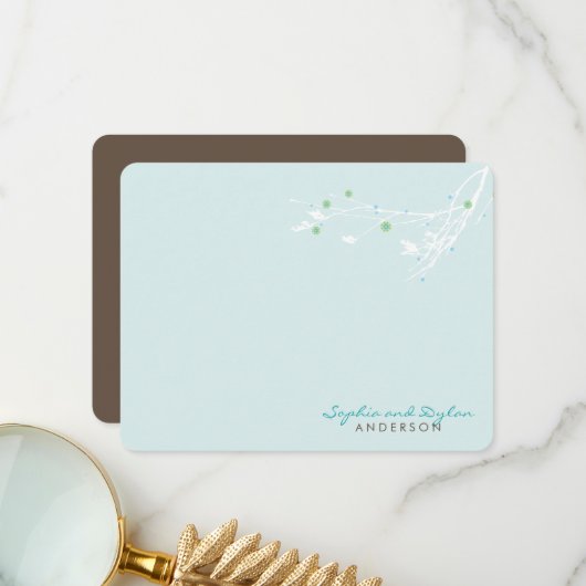 Carte De Remerciements Branche d'hiver Fleur de neige Simple Mariage élég (Devant/Arrière en situation)