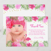 Carte De Remerciements Branches de Palme de Flamant Tropical Fille d'Anni (Devant / Derrière)