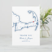 Carte De Remerciements Brewster MA Cape Cod Map Photo Mariage (Debout devant)
