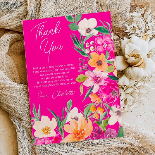 Carte De Remerciements Bright bold fleurs sauvages script douche de marié