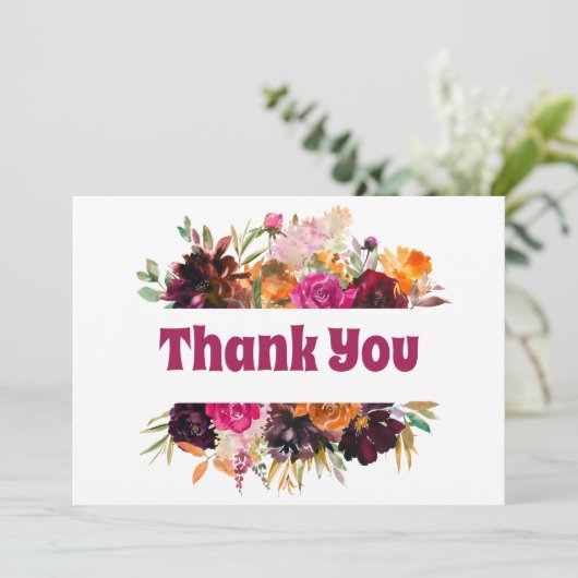 Carte De Remerciements Bright Fall Floral Orange Bourgogne Rose pivoines (Debout devant)