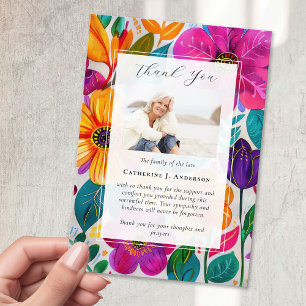 Carte De Remerciements Bright Floral Photo Sympathy Funeral Memorial