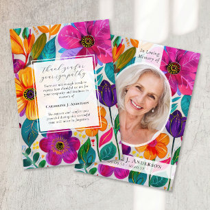 Carte De Remerciements Bright Floral Photo Sympathy Funeral Memorial