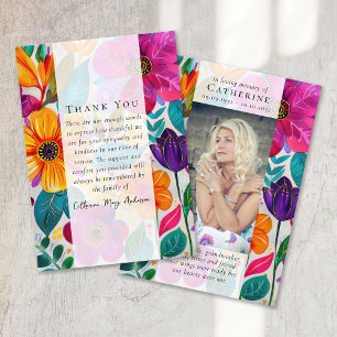 Carte De Remerciements Bright Floral Photo Sympathy Funeral Memorial