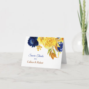 Carte De Remerciements Bright Gold Navy Blue Floral Mariage