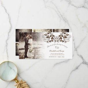 Carte De Remerciements Brown Vintage Damask Floral Floural Photo Mariage